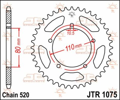 JT Sprockets JTR1075.39 REAR REPLACEMENT SPROCKET 39 TEETH 520 PITCH NATURAL STEEL - Image 2