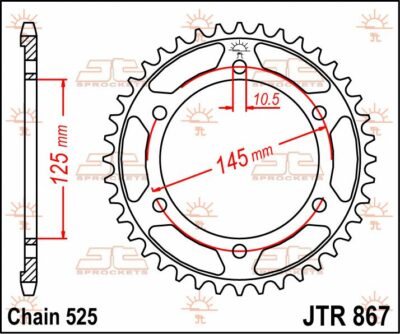 JT Sprockets JTR867.43 REAR REPLACEMENT SPROCKET 43 TEETH 525 PITCH NATURAL STEEL - Image 2