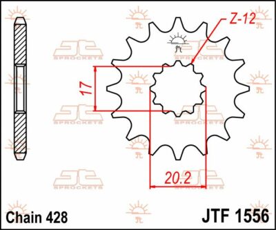 JT Sprockets JTF1556.12 FRONT REPLACEMENT SPROCKET 12 TEETH 428 PITCH NATURAL STEEL - Image 2